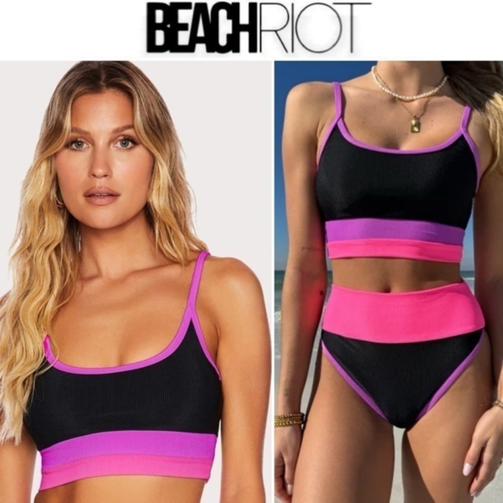 Beach Riot Core Collection Eva Top Vivid Violet Colorblock Women's Swim Top S